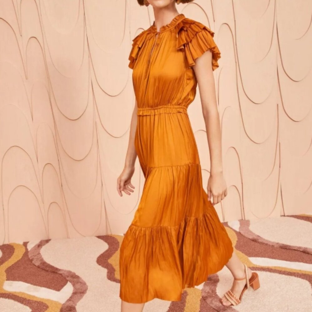 NWOT ULLA JOHNSON Blaire Midi Dress in Goldenrod XS $590 - Picture 2 of 11